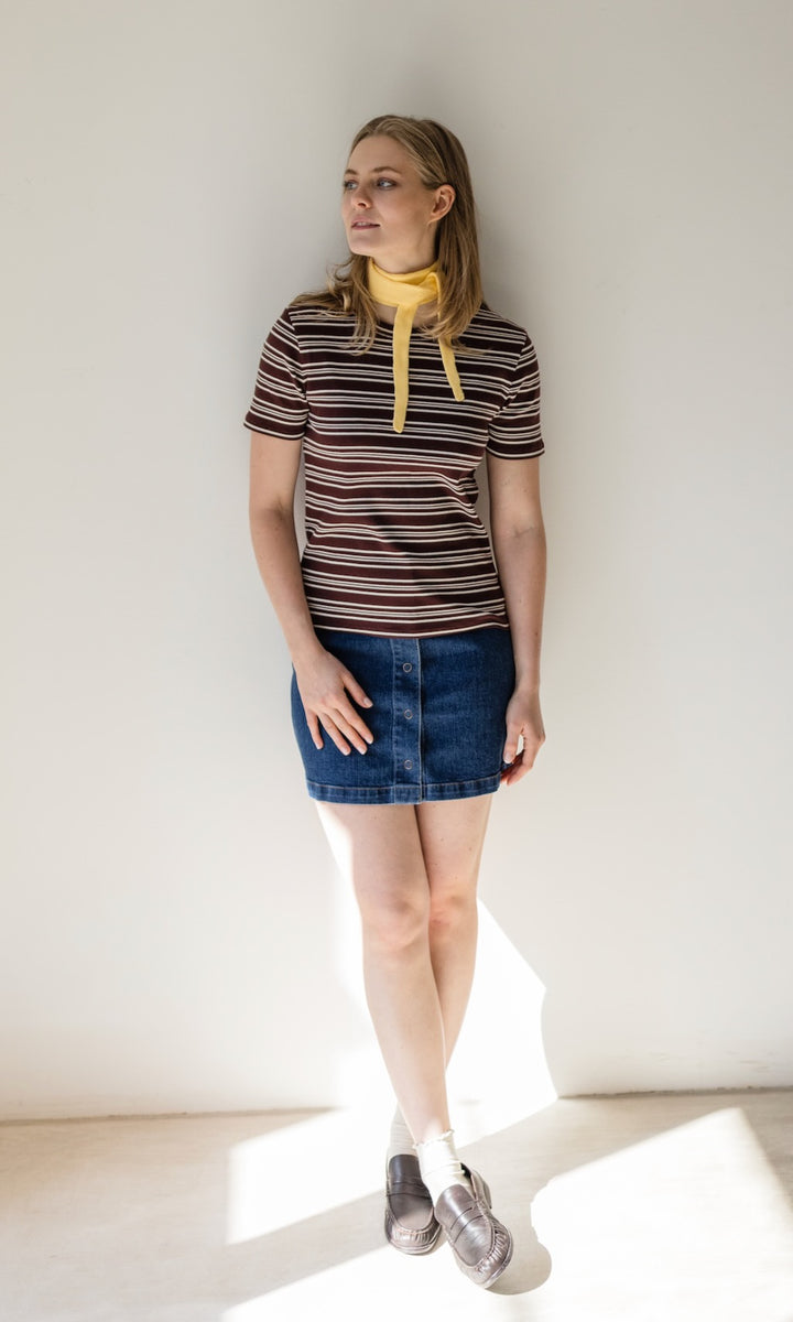 Gestreiftes Kurzarmshirt Zoé Chocolat -Weiß - abricot coco