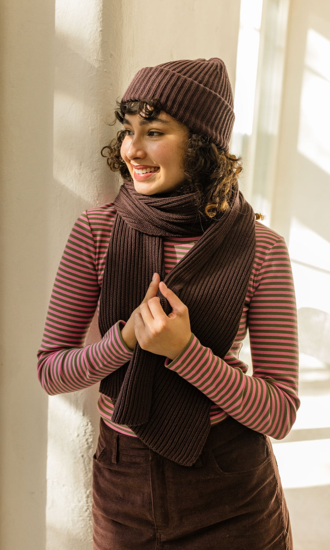 Strickmütze aus Baumwolle in Chocolat