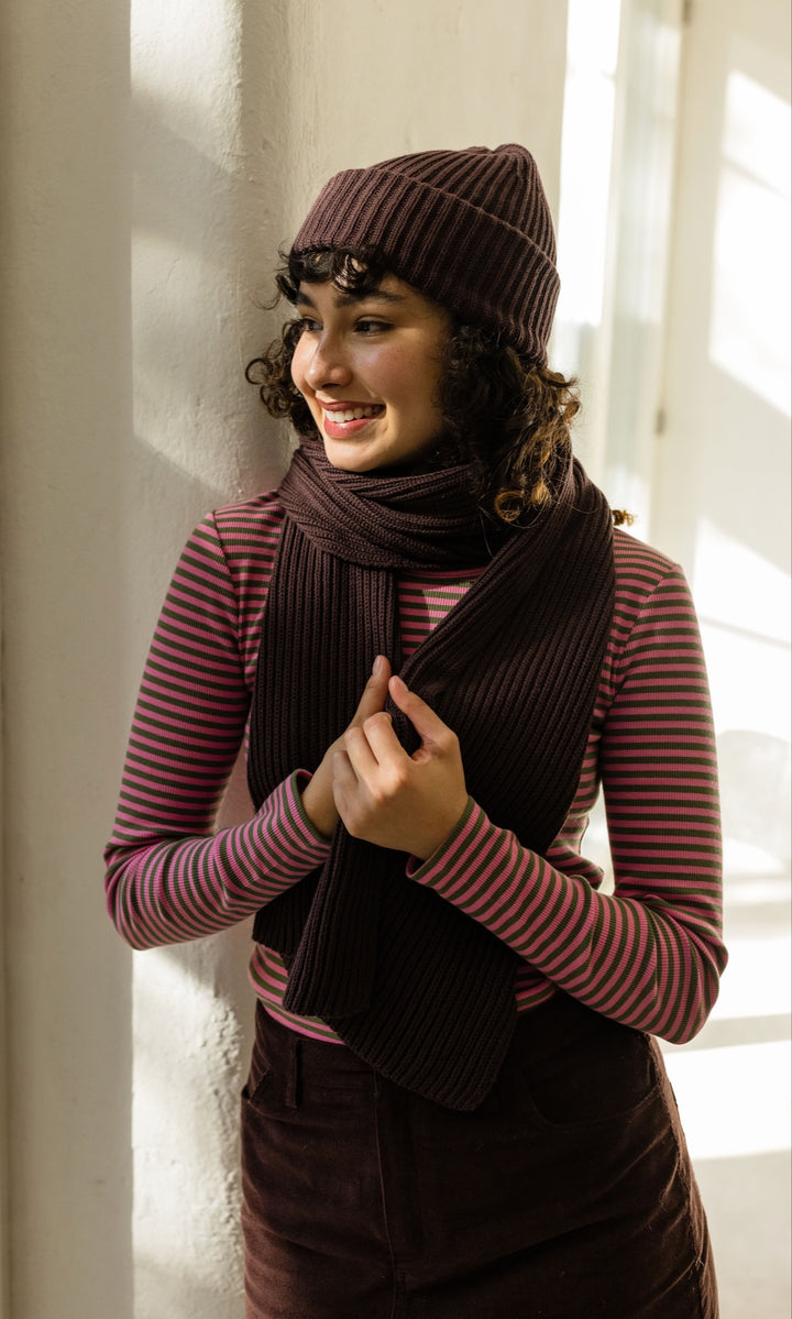 Strickmütze aus Baumwolle in Chocolat