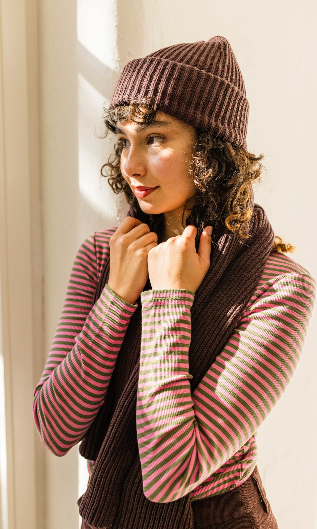 Strickmütze aus Baumwolle in Chocolat