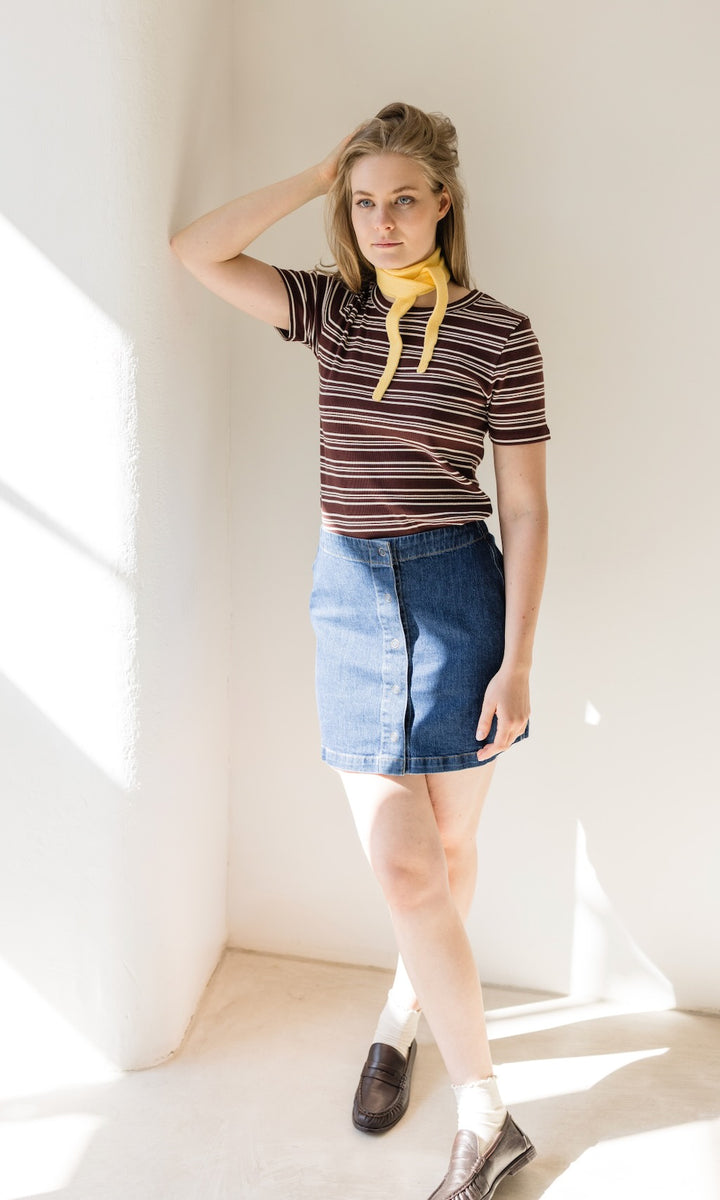 Gestreiftes Kurzarmshirt Zoé Chocolat -Weiß - abricot coco