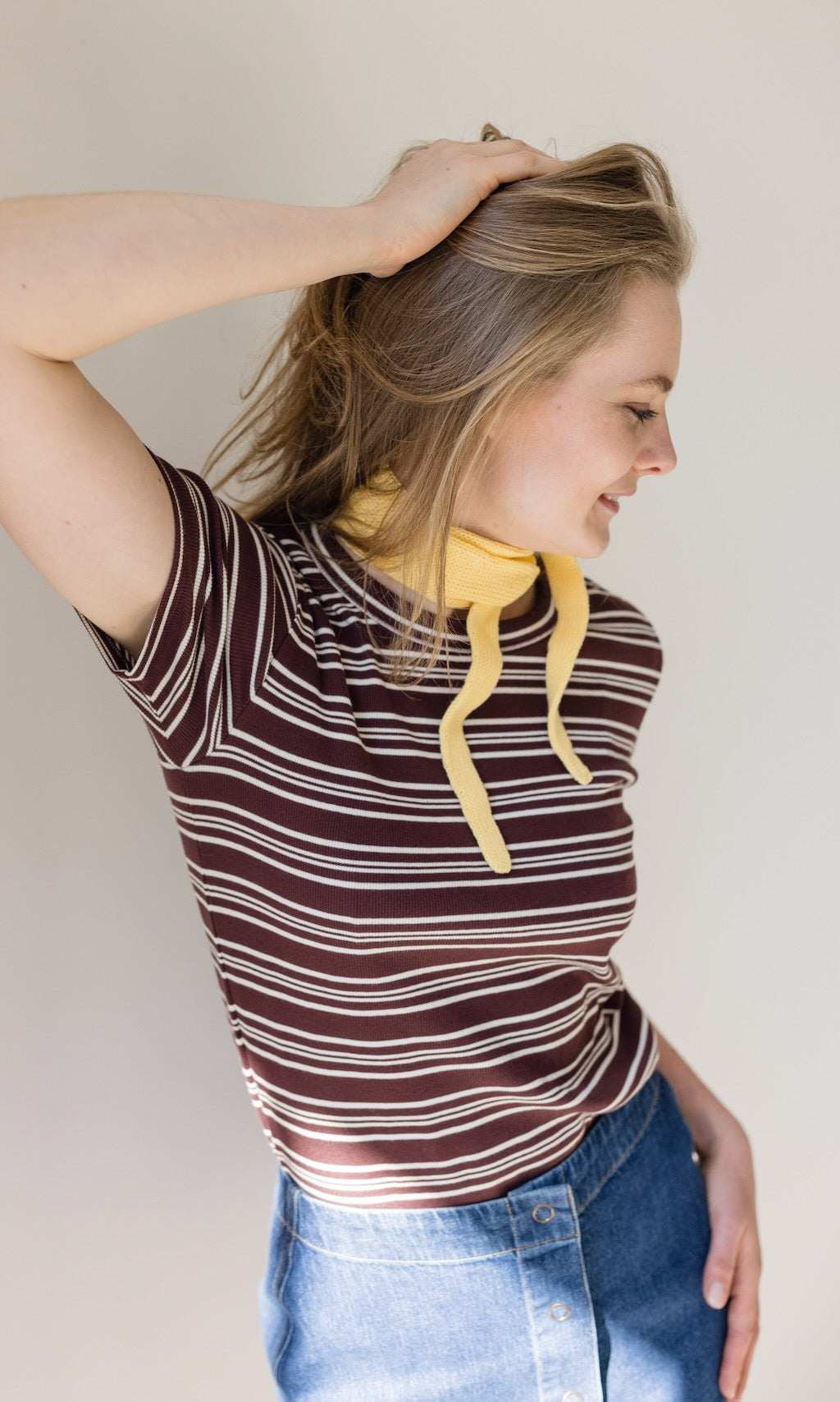 Gestreiftes Kurzarmshirt Zoé Chocolat -Weiß - abricot coco