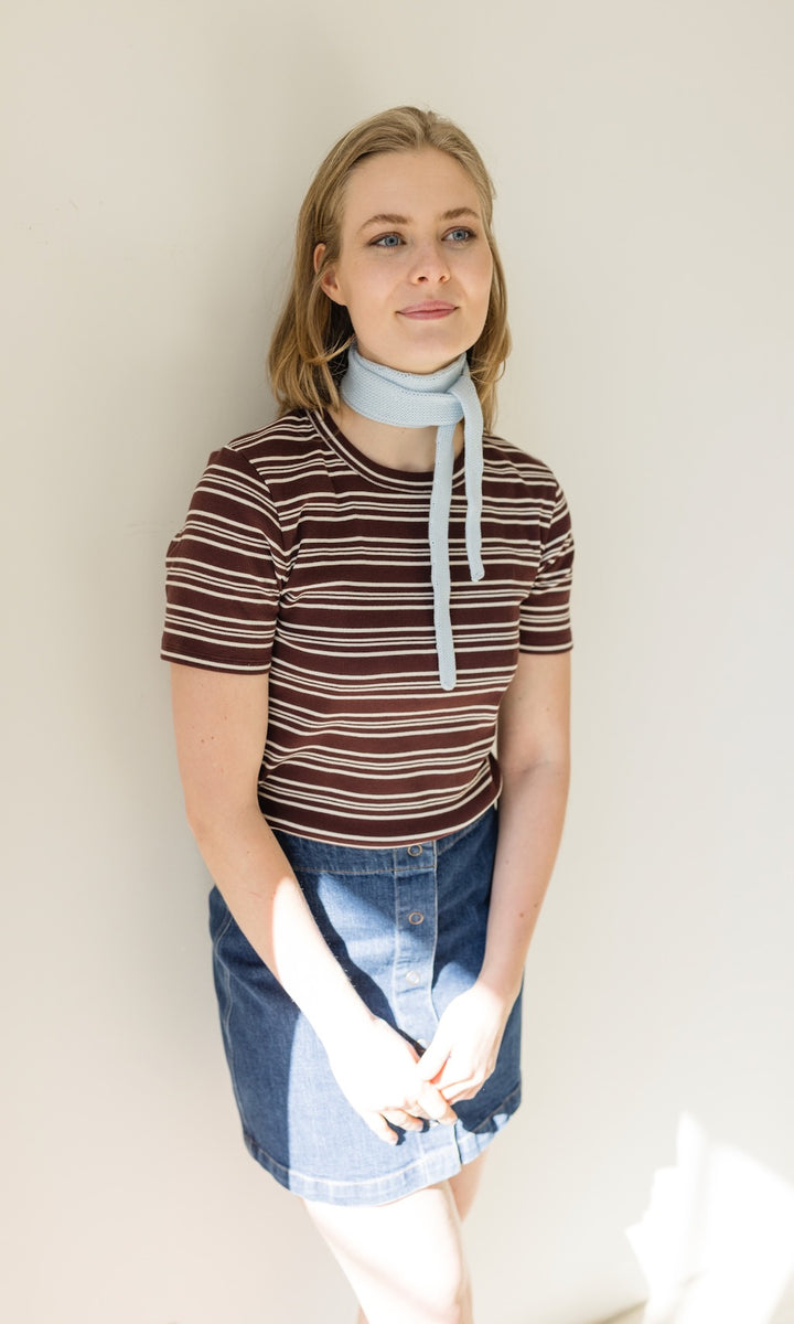 Kleiner Strickschal zum Binden Hellblau aus Bio Baumwolle - abricot coco