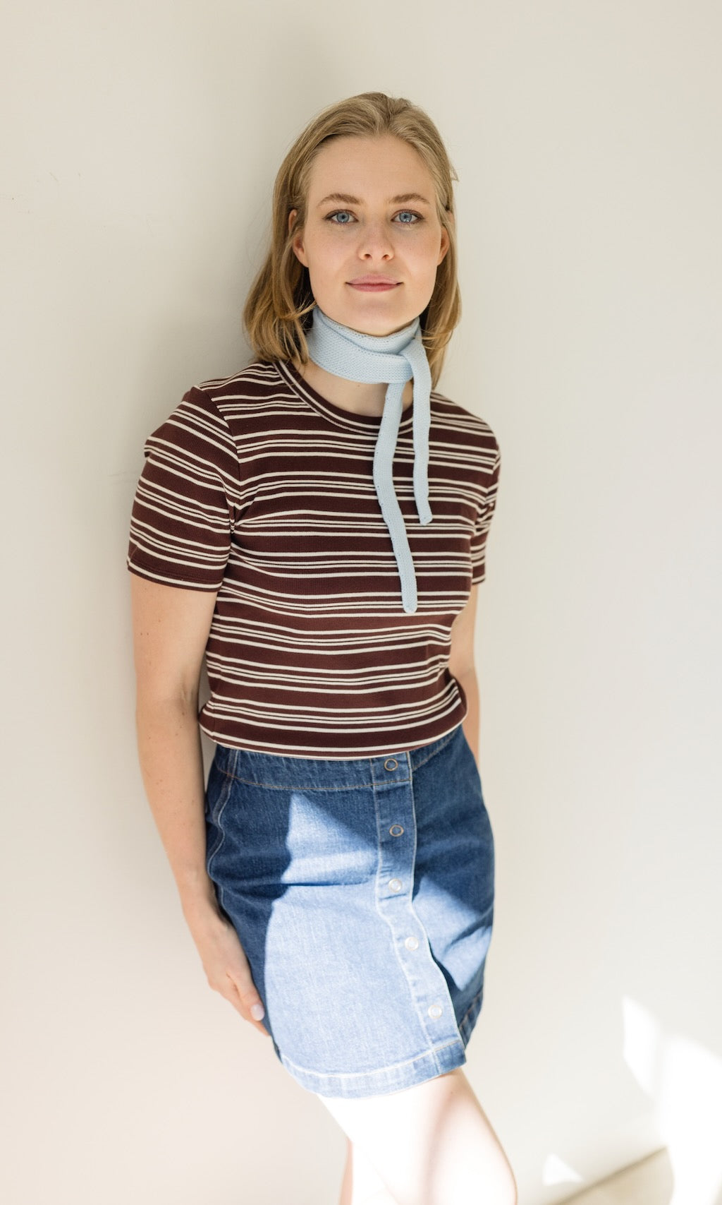 Kleiner Strickschal zum Binden Hellblau aus Bio Baumwolle - abricot coco