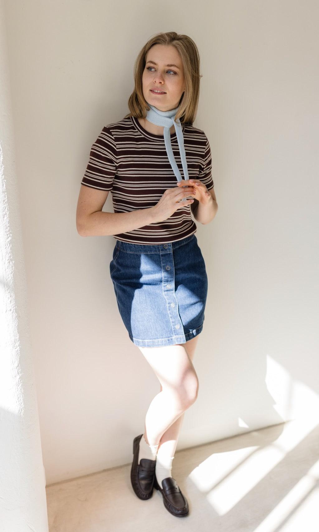 Gestreiftes Kurzarmshirt Zoé Chocolat -Weiß - abricot coco