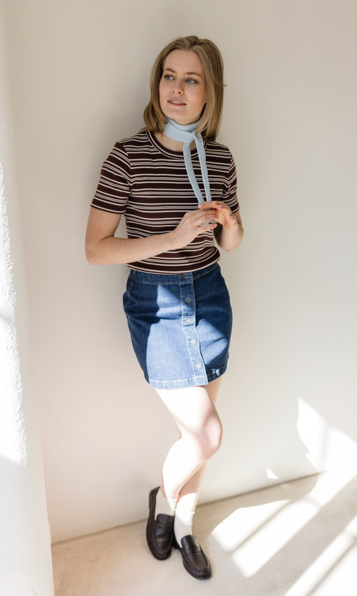 Gestreiftes Kurzarmshirt Zoé Chocolat -Weiß - abricot coco