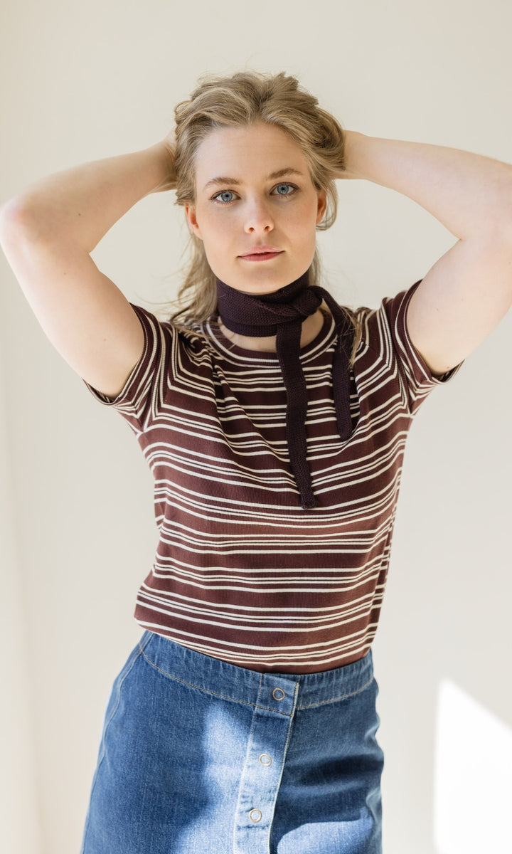 Kleiner Strickschal zum Binden in Chocolat aus Bio Baumwolle - abricot coco