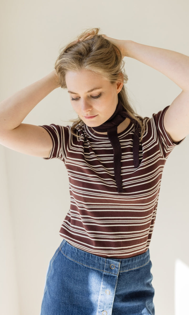 Gestreiftes Kurzarmshirt Zoé Chocolat -Weiß - abricot coco