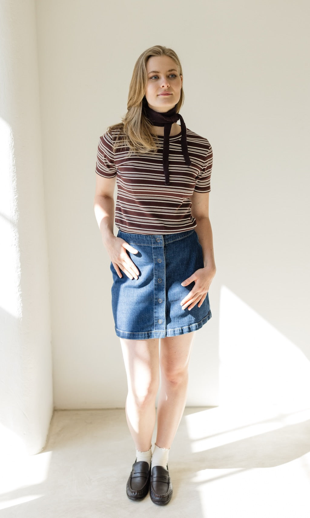 Kleiner Strickschal zum Binden in Chocolat aus Bio Baumwolle - abricot coco