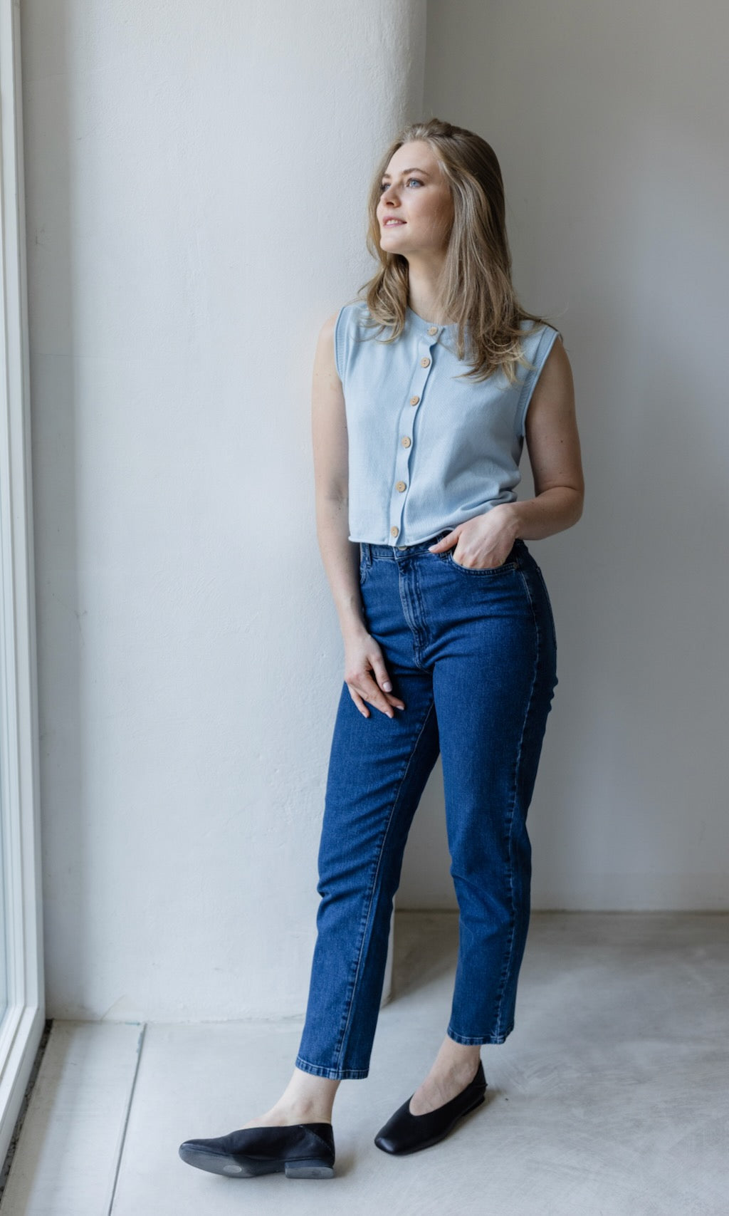 Jeans Mom Fit Dunkelblau - abricot coco