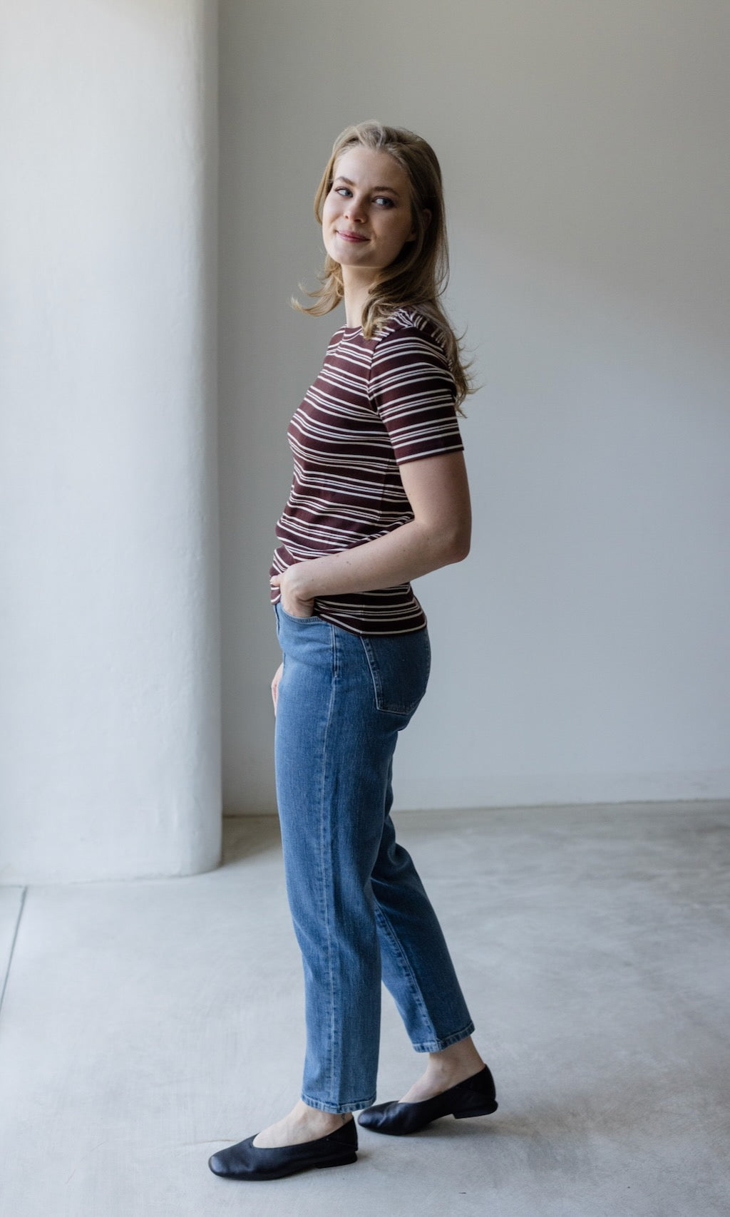 Gestreiftes Kurzarmshirt Zoé Chocolat -Weiß - abricot coco