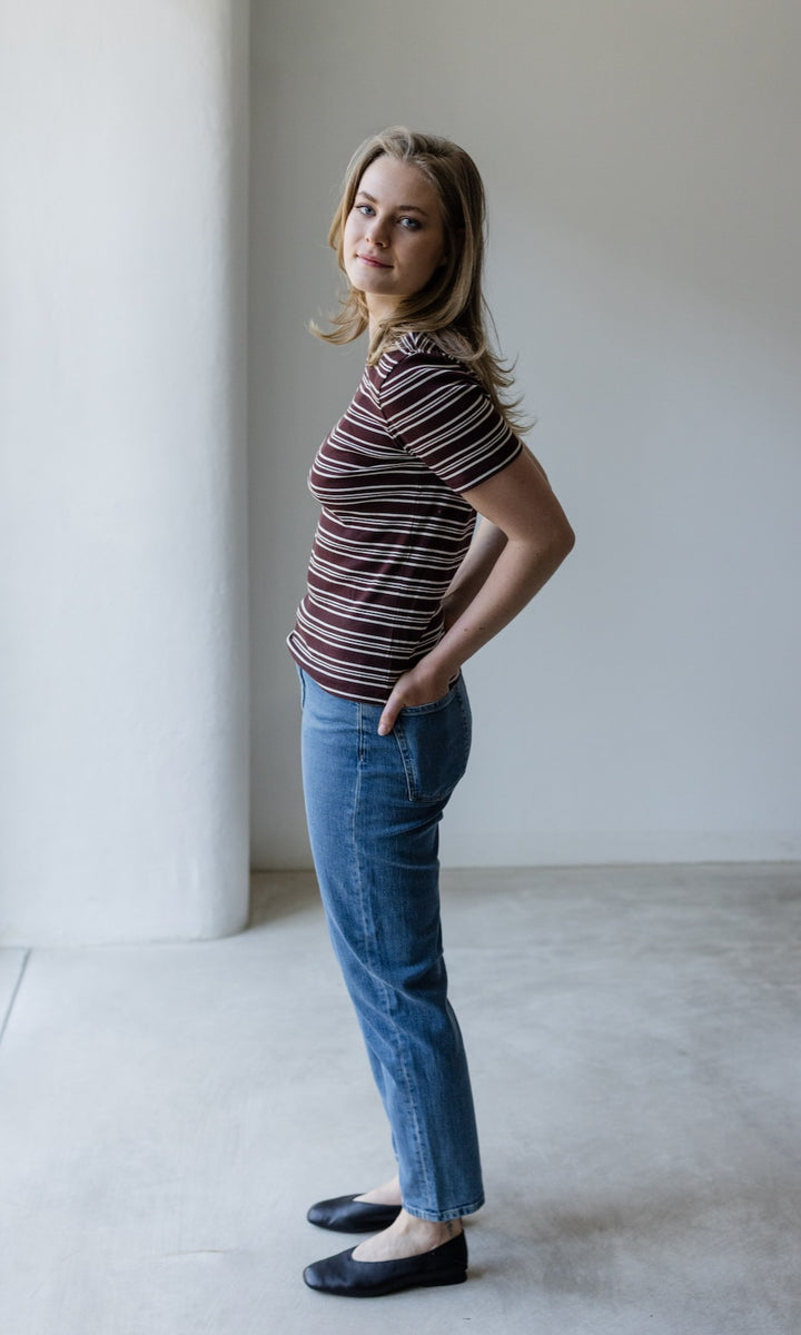 Gestreiftes Kurzarmshirt Zoé Chocolat -Weiß - abricot coco