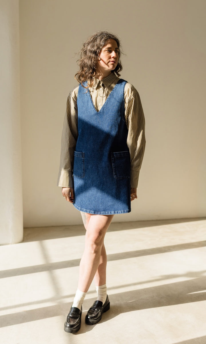 Cropped Oversized Hemd Olive Gestreift