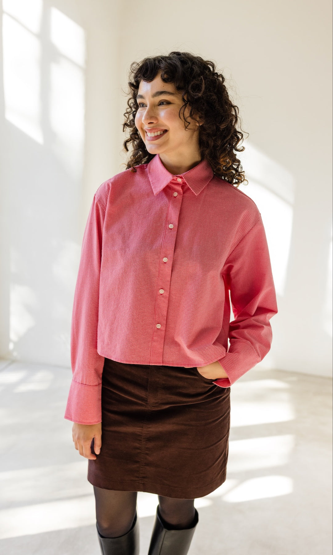 Cropped Oversized Hemd - abricot coco