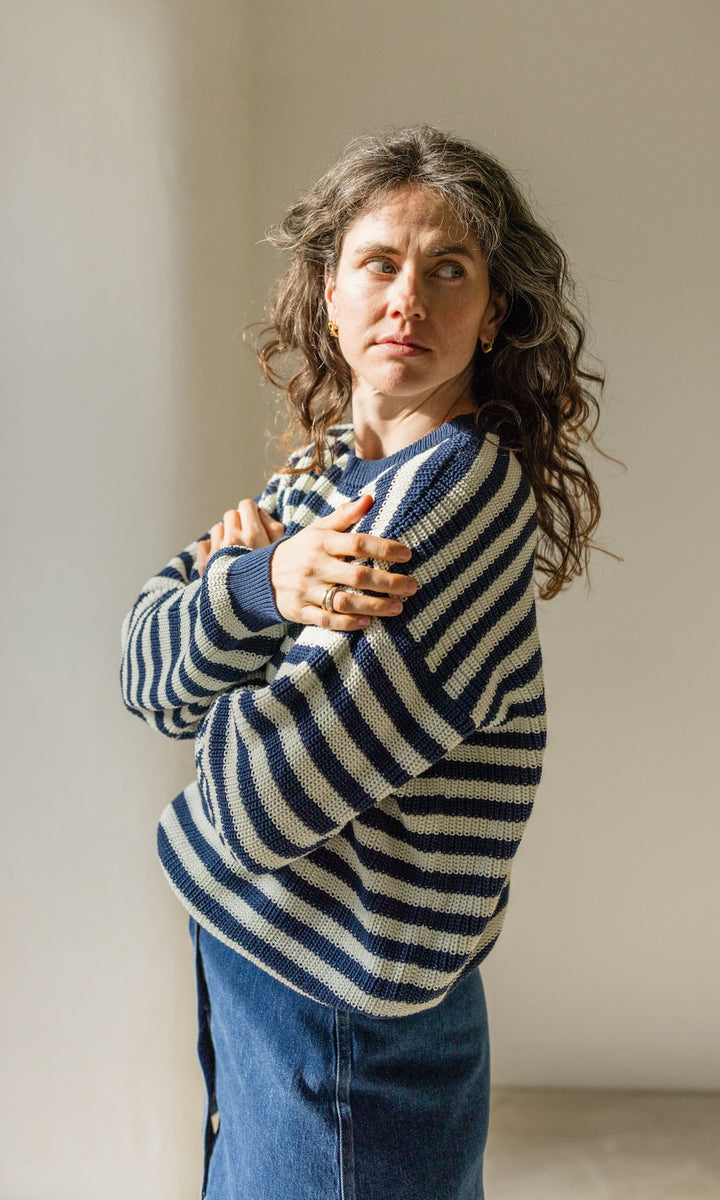 Gestreifter Strickpullover aus Bio Baumwolle - abricot coco