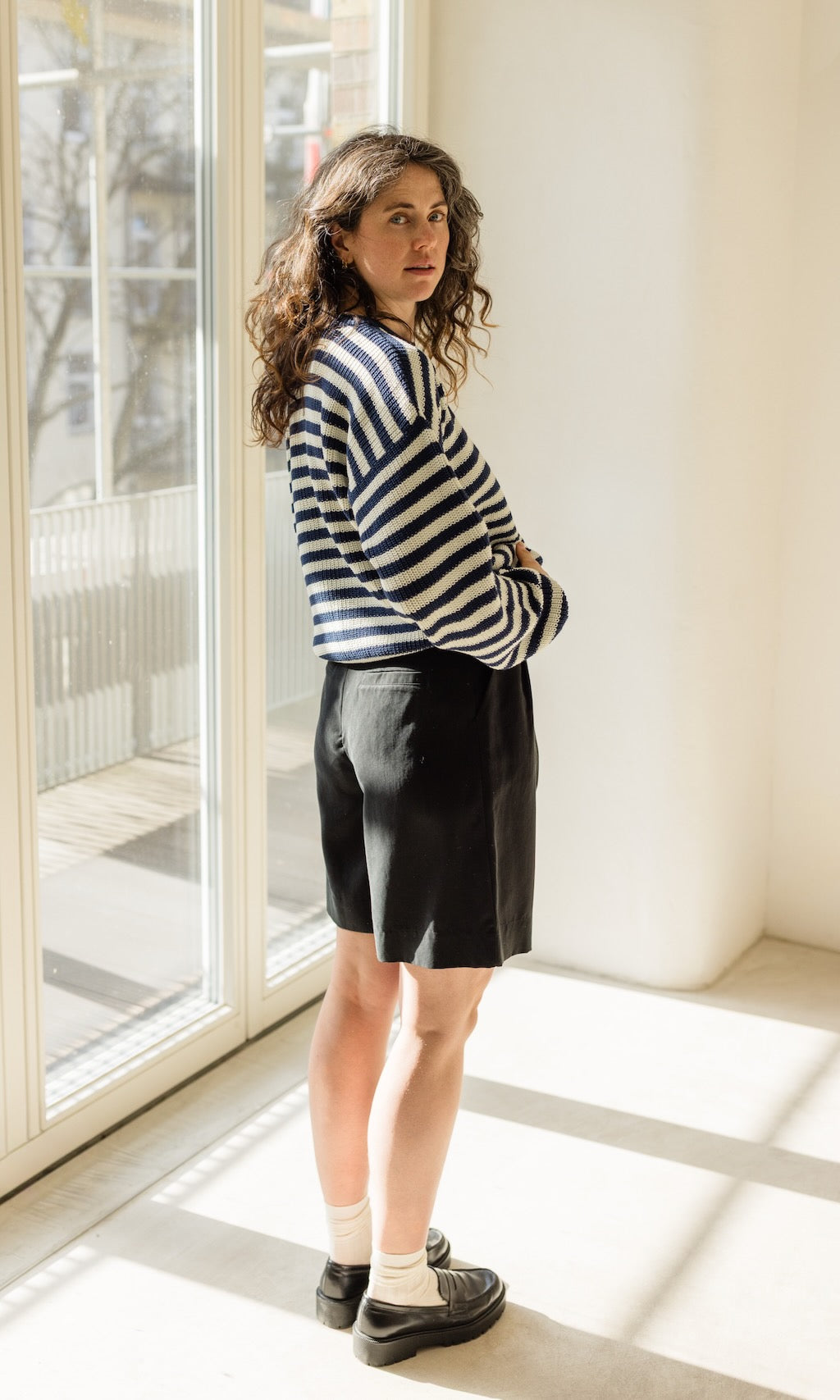 Gestreifter Strickpullover aus Bio Baumwolle - abricot coco