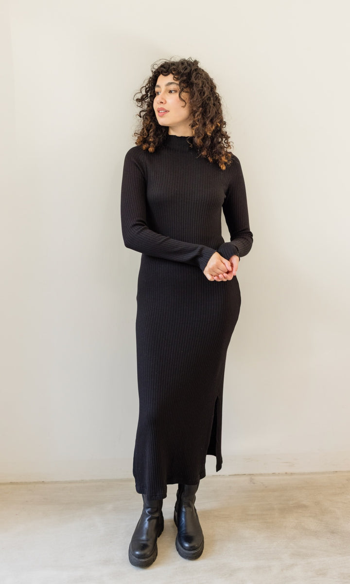 Langes Strickkleid Jil in Schwarz