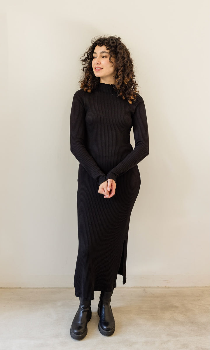 Langes Strickkleid Jil in Schwarz