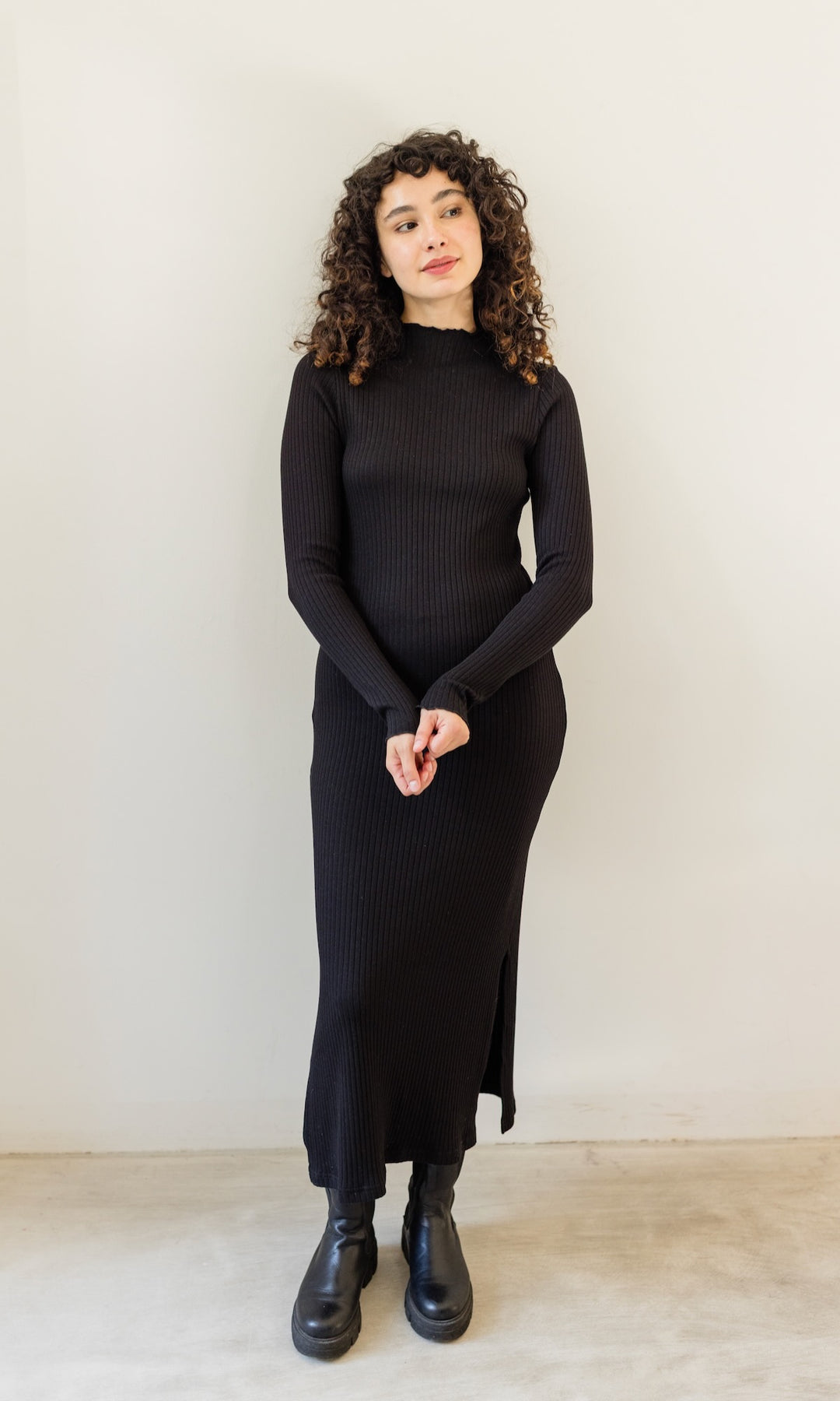 Langes Strickkleid Jil in Schwarz