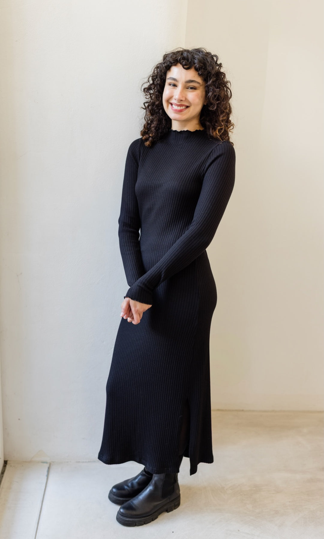 Langes Strickkleid Jil in Schwarz