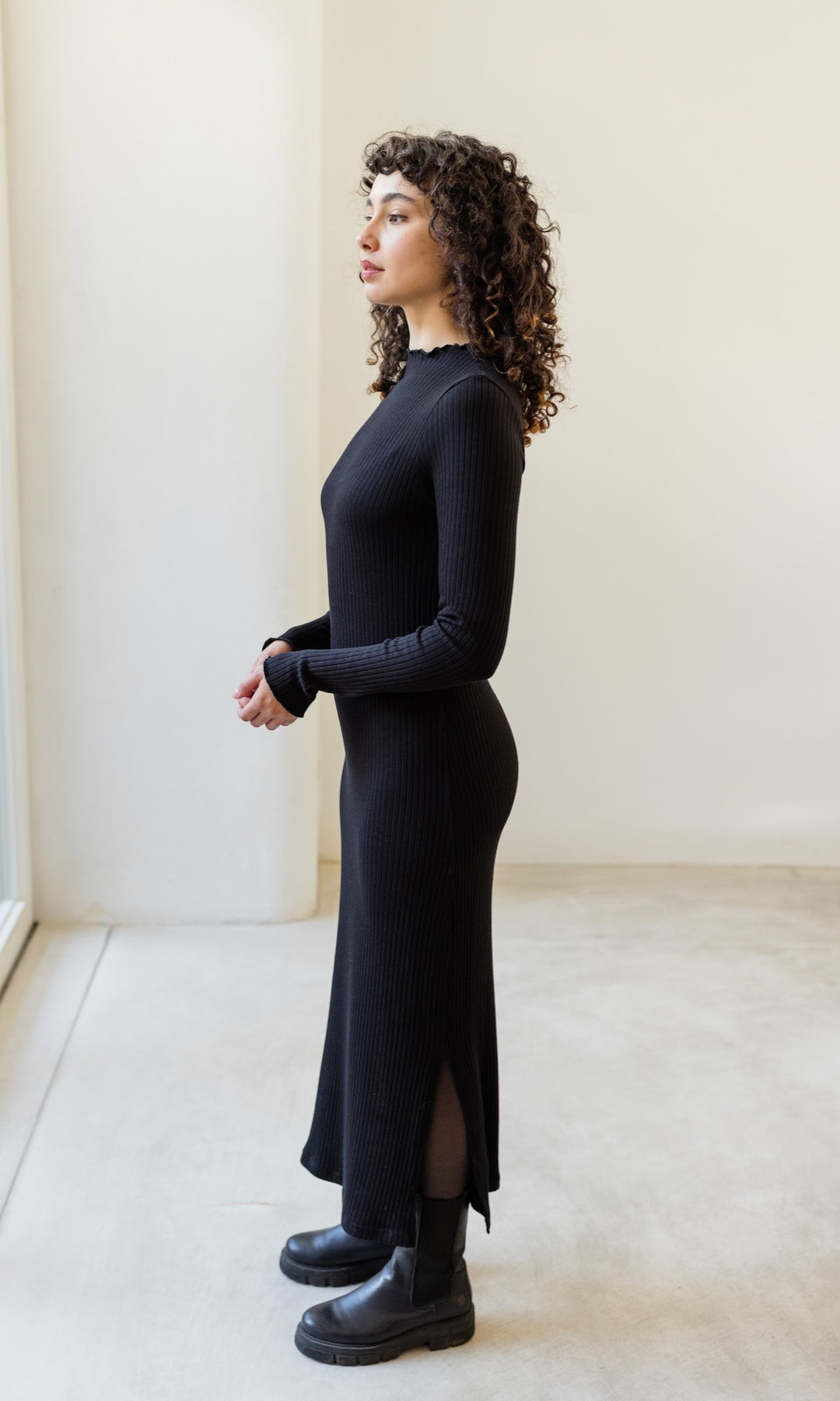 Langes Strickkleid Jil in Schwarz