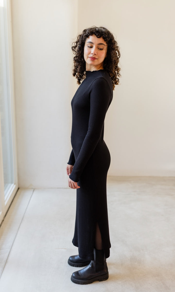 Langes Strickkleid Jil in Schwarz