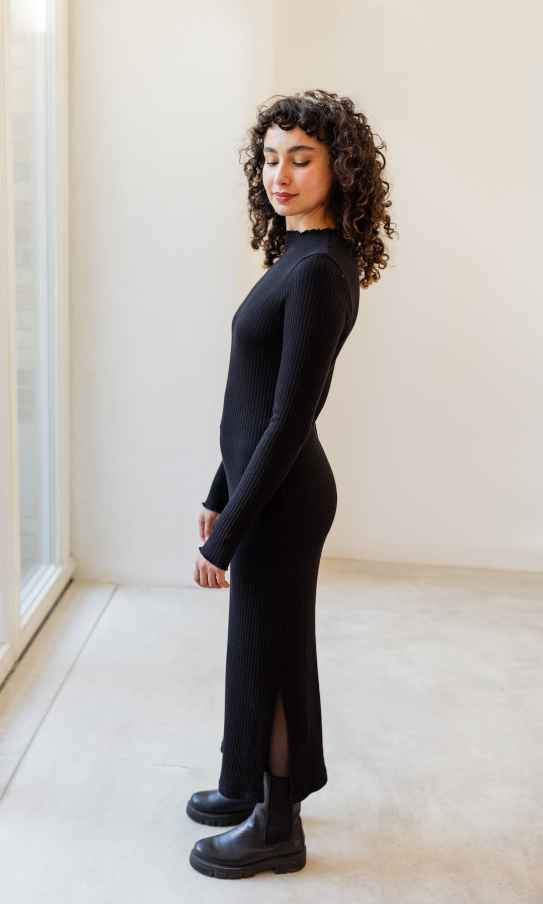 Langes Strickkleid Jil in Schwarz