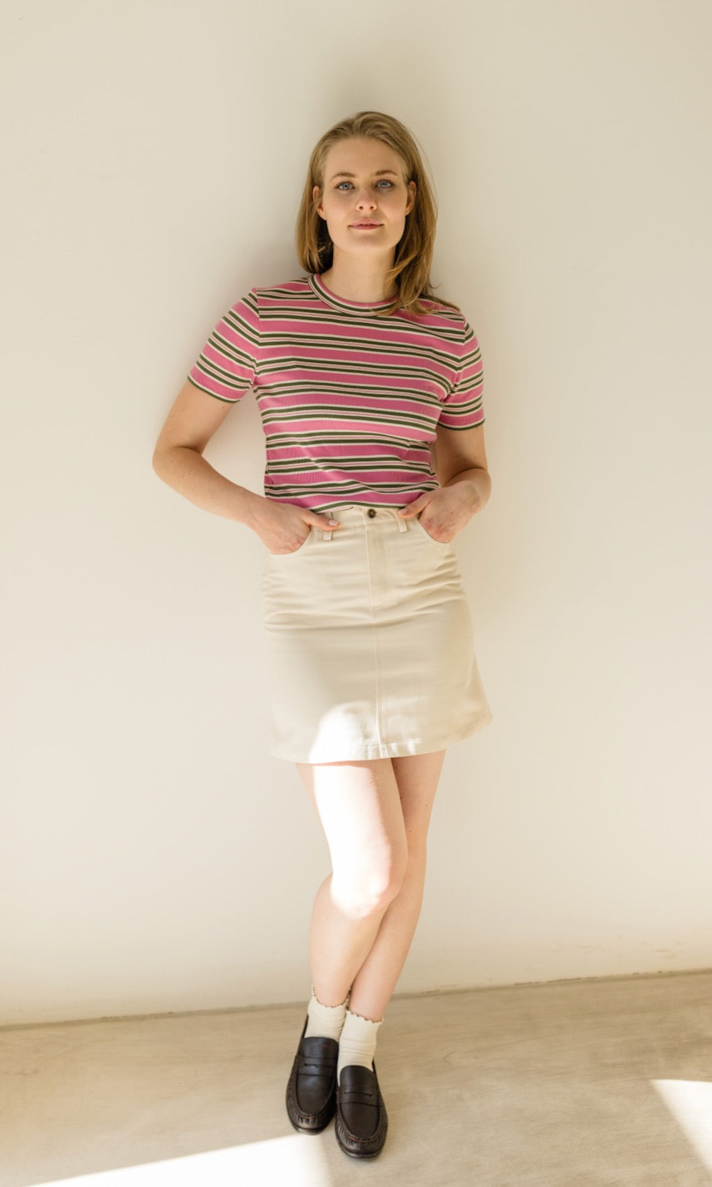 Gestreiftes Kurzarmshirt Zoé in Rose-Grün - abricot coco