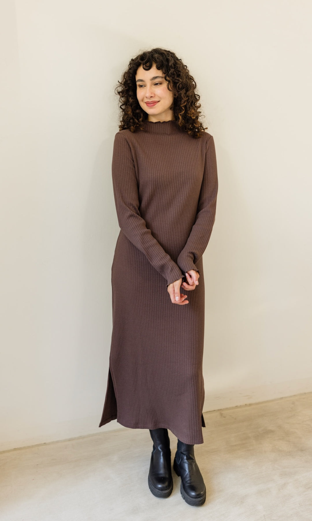 Langes Strickkleid Jil in Chocolat