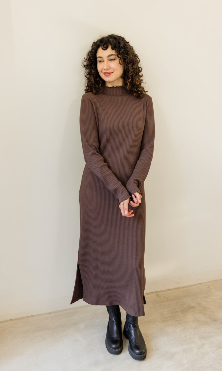 Langes Strickkleid Jil in Chocolat