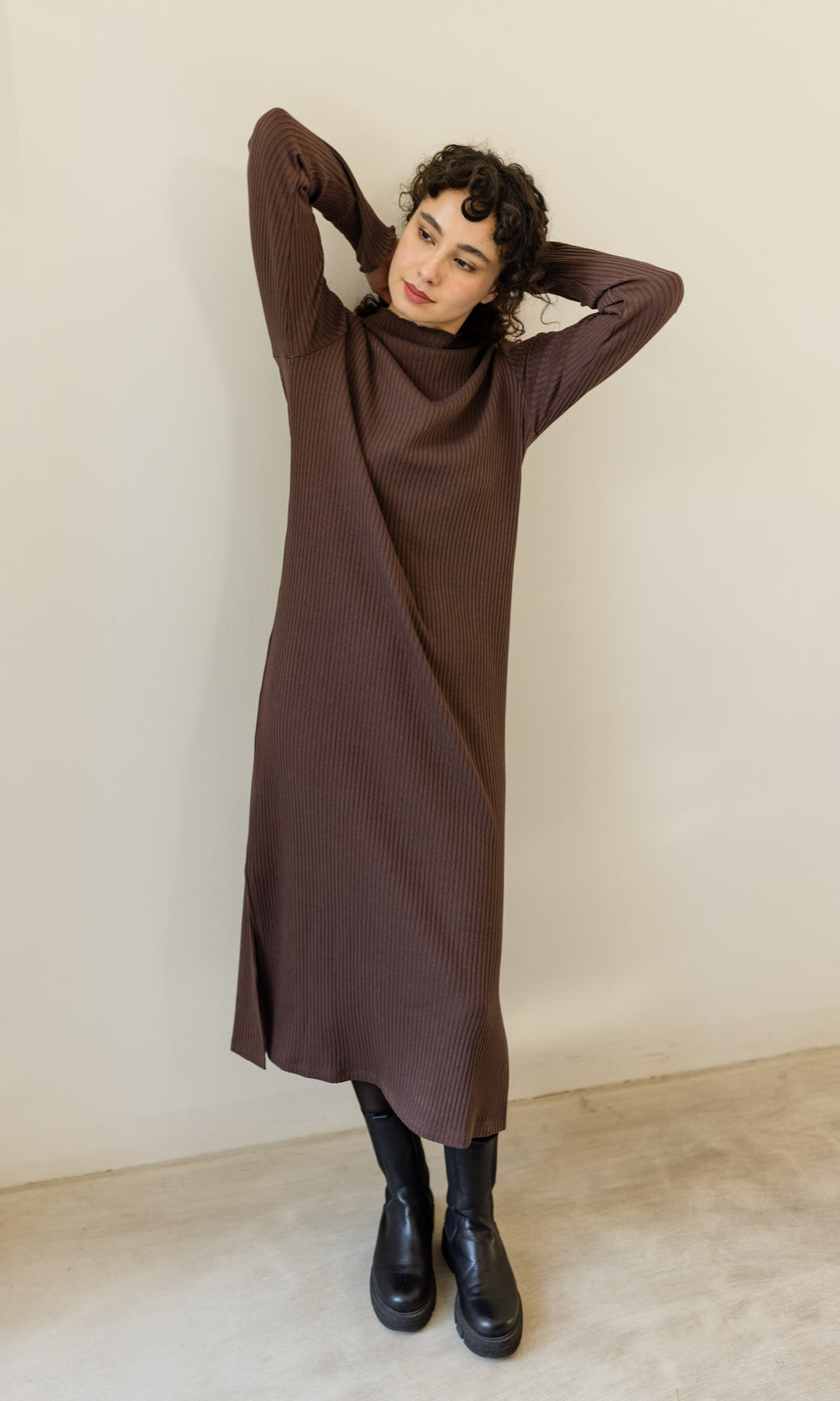 Langes Strickkleid Jil in Chocolat