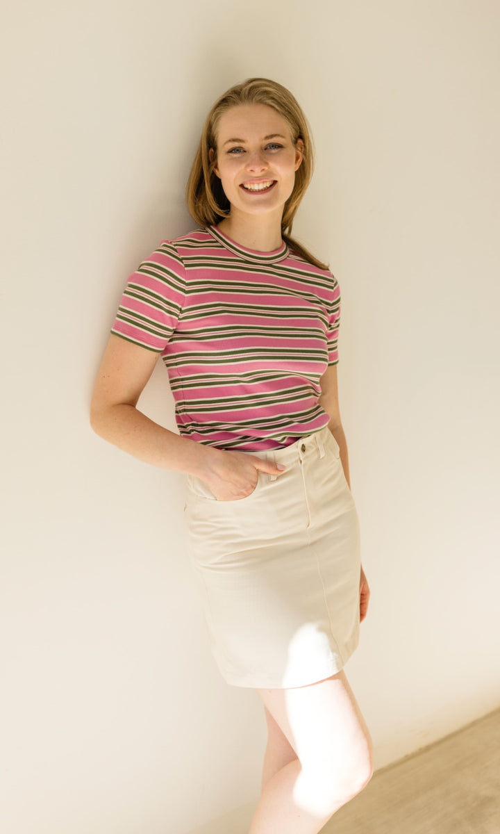 Gestreiftes Kurzarmshirt Zoé in Rose-Grün - abricot coco