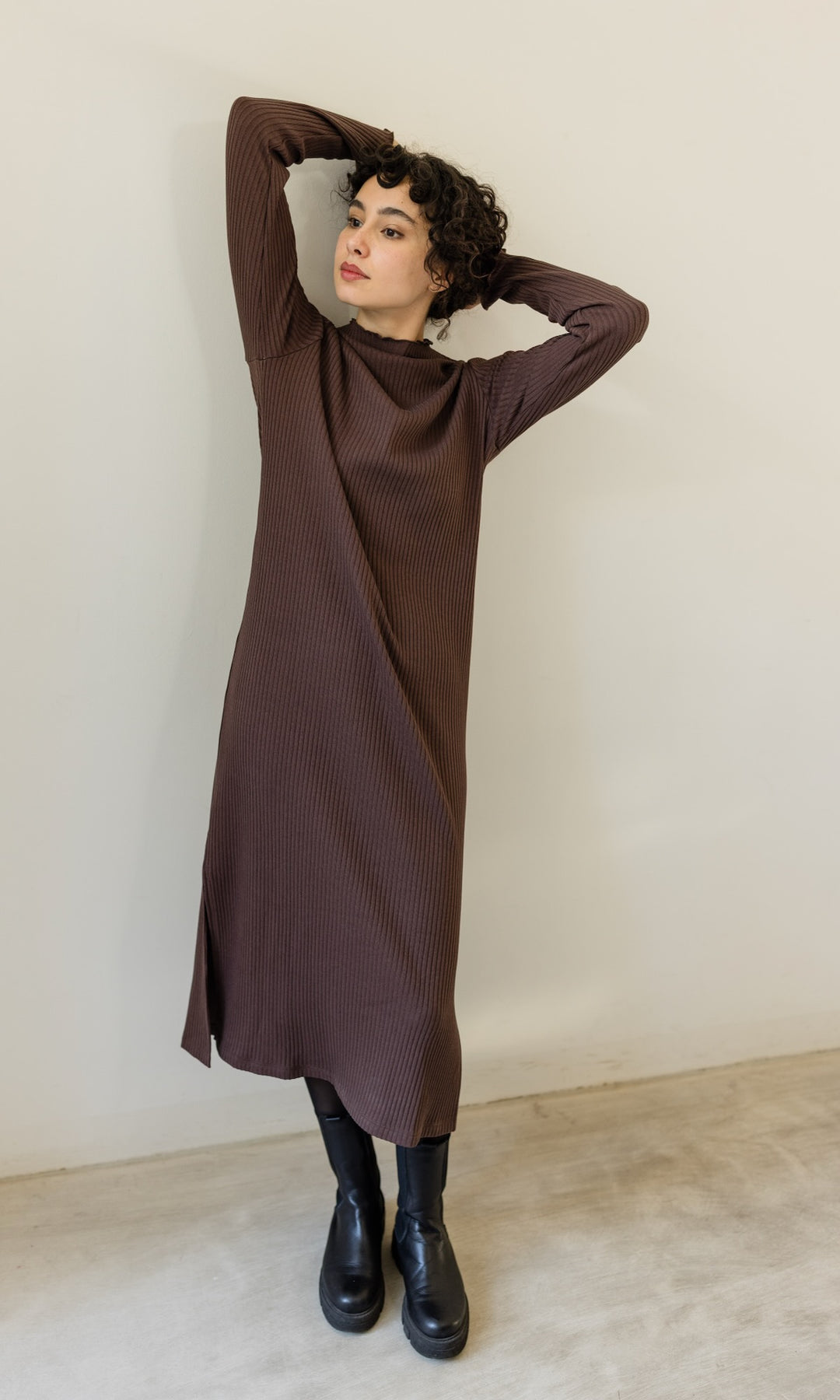 Langes Strickkleid Jil in Chocolat