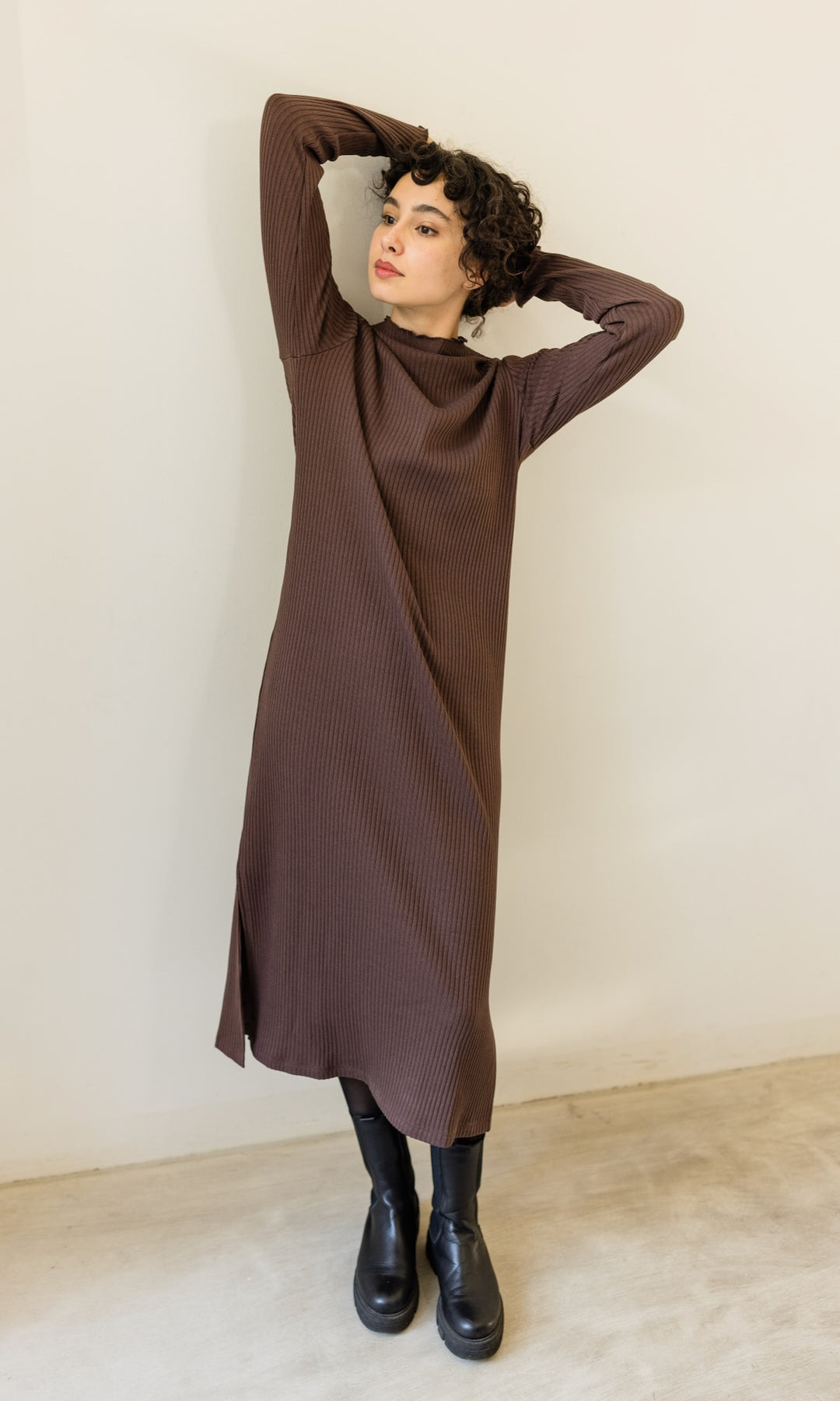 Langes Strickkleid Jil in Chocolat