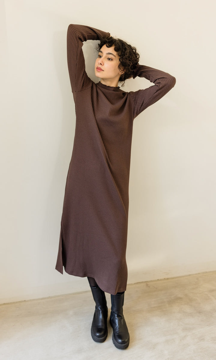 Langes Strickkleid Jil in Chocolat