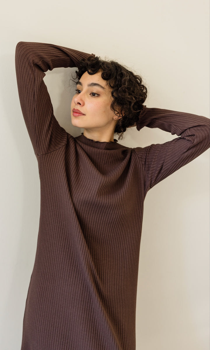 Langes Strickkleid Jil in Chocolat