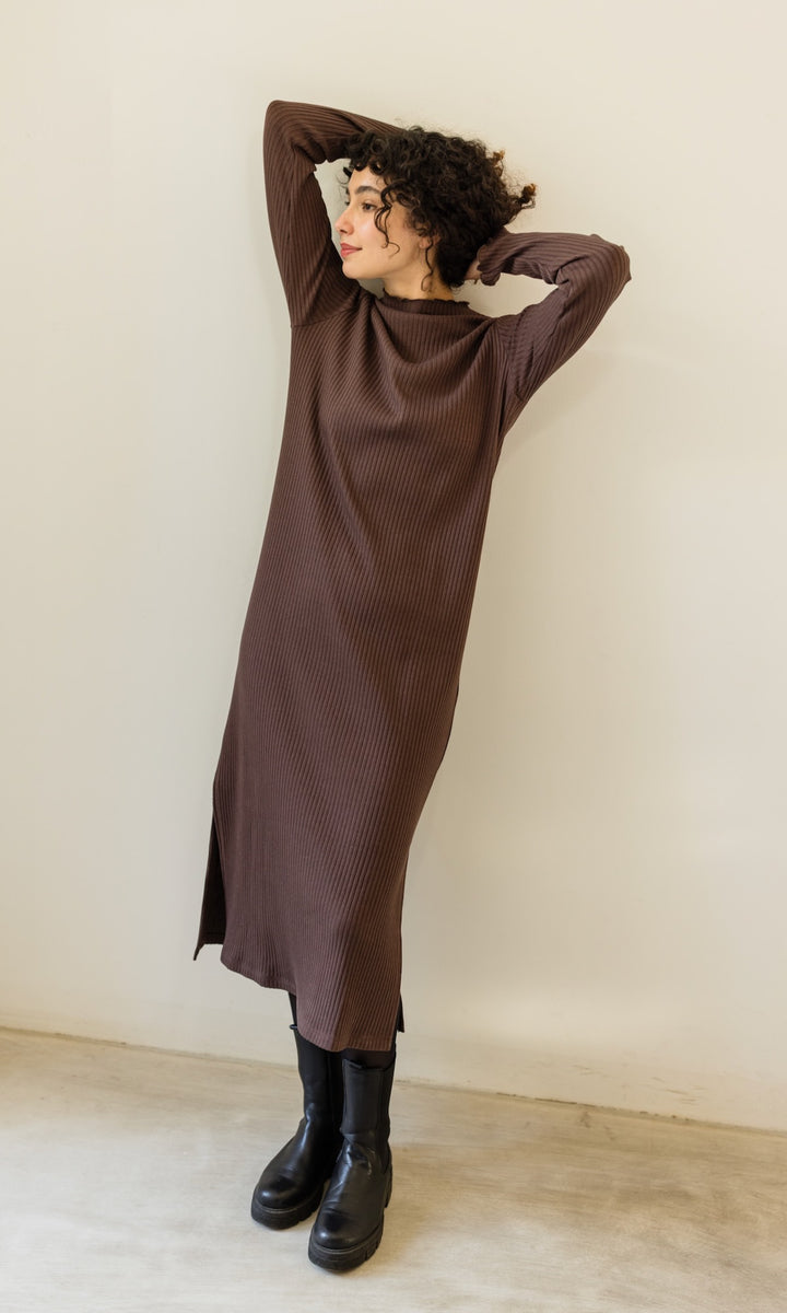 Langes Strickkleid Jil in Chocolat