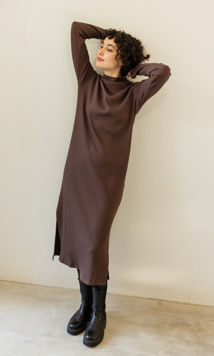 Langes Strickkleid Jil in Chocolat