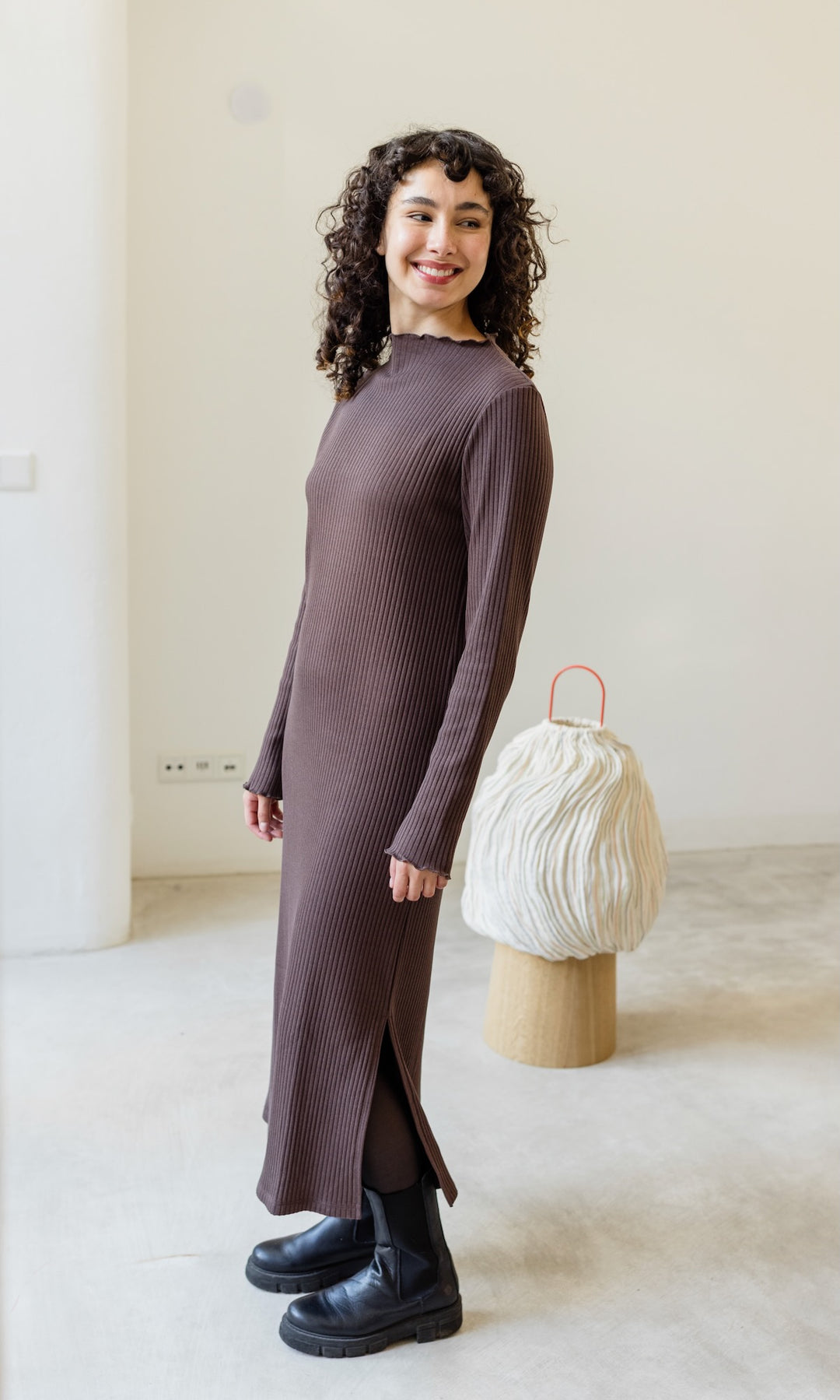 Langes Strickkleid Jil in Chocolat