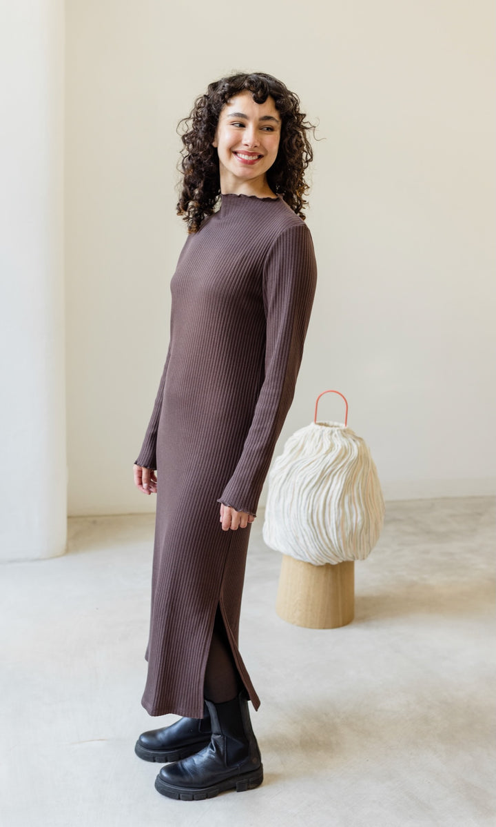 Langes Strickkleid Jil in Chocolat