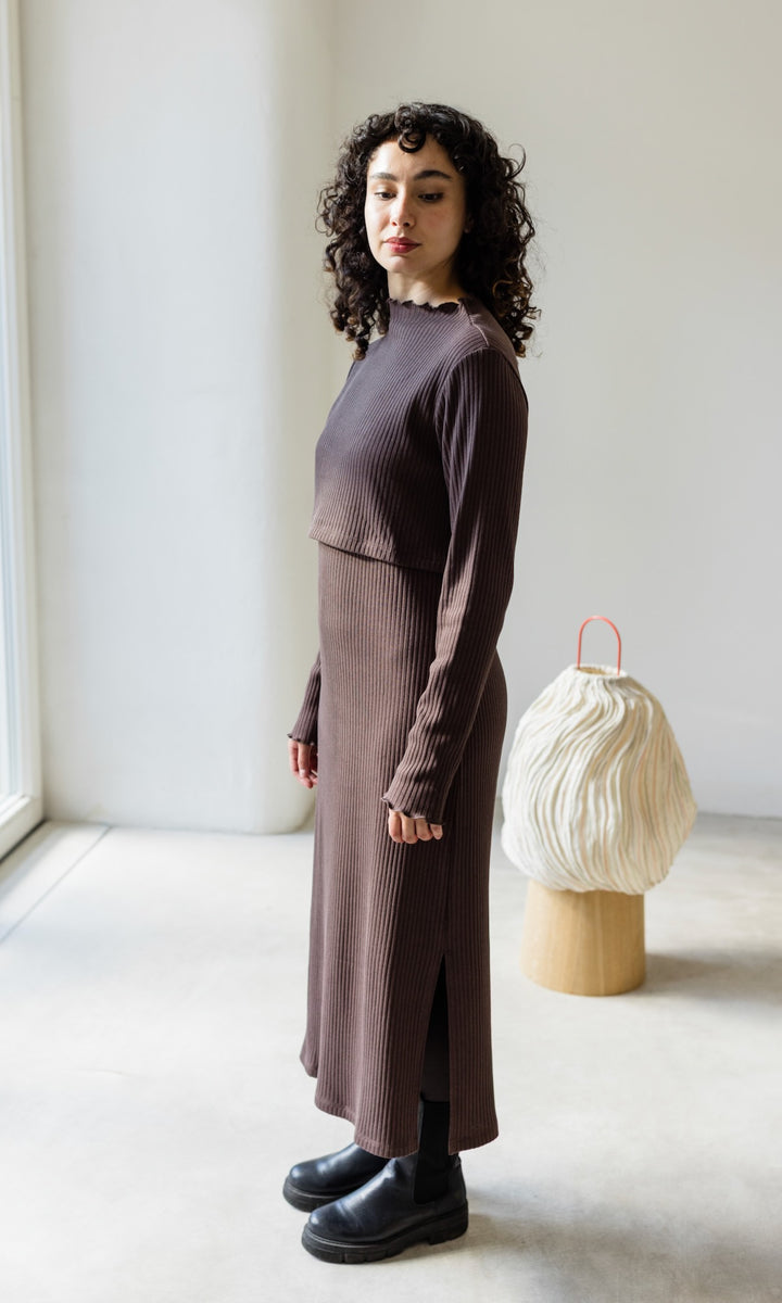 Langes Strickkleid Jil mit Stillfunktion in Chocolat