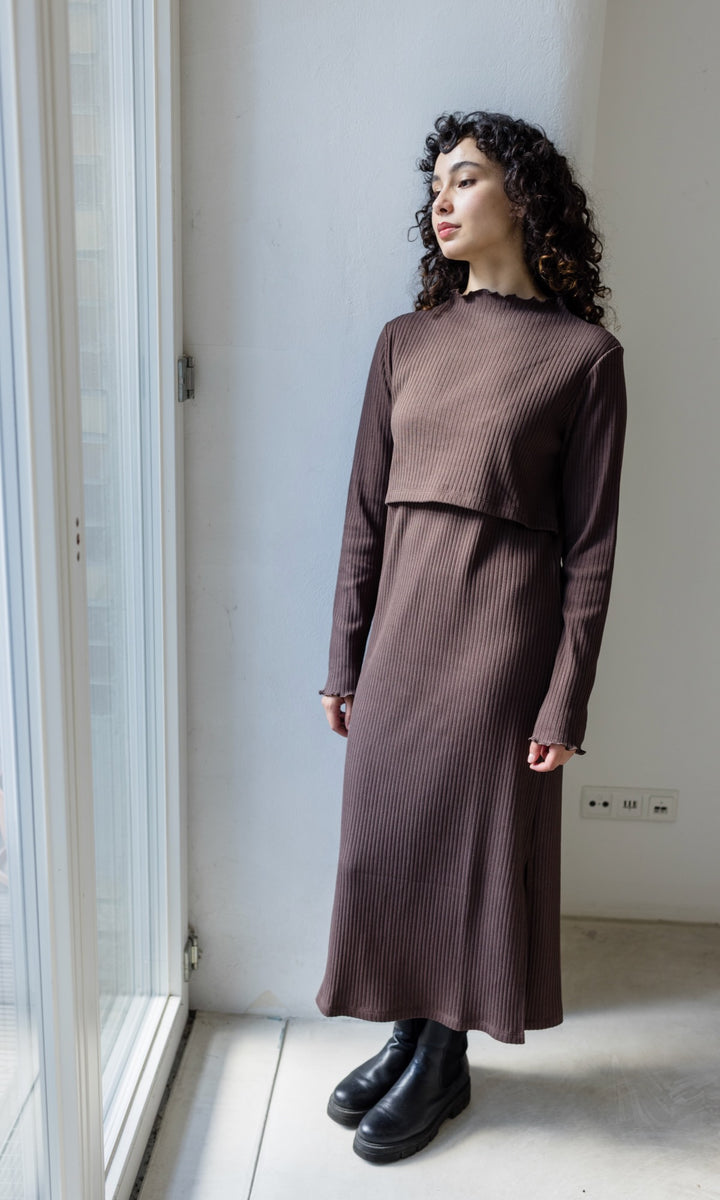 Langes Strickkleid Jil mit Stillfunktion in Chocolat