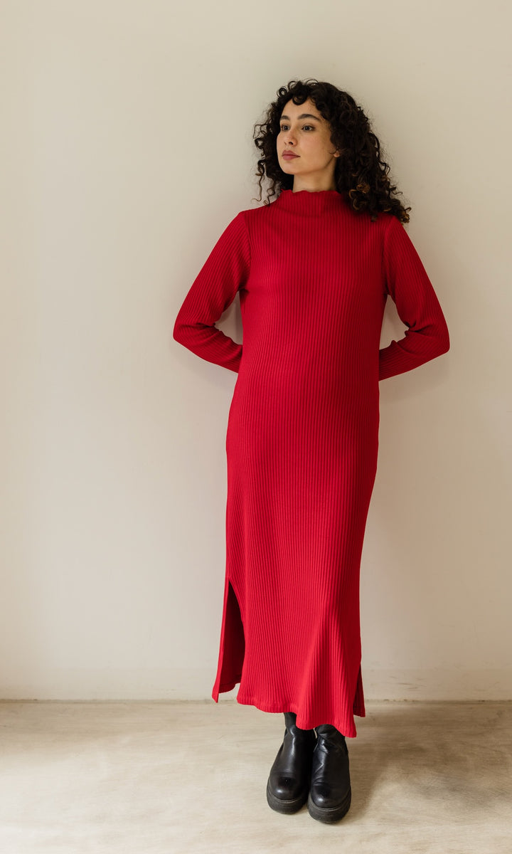 Langes Strickkleid Jil in Rot