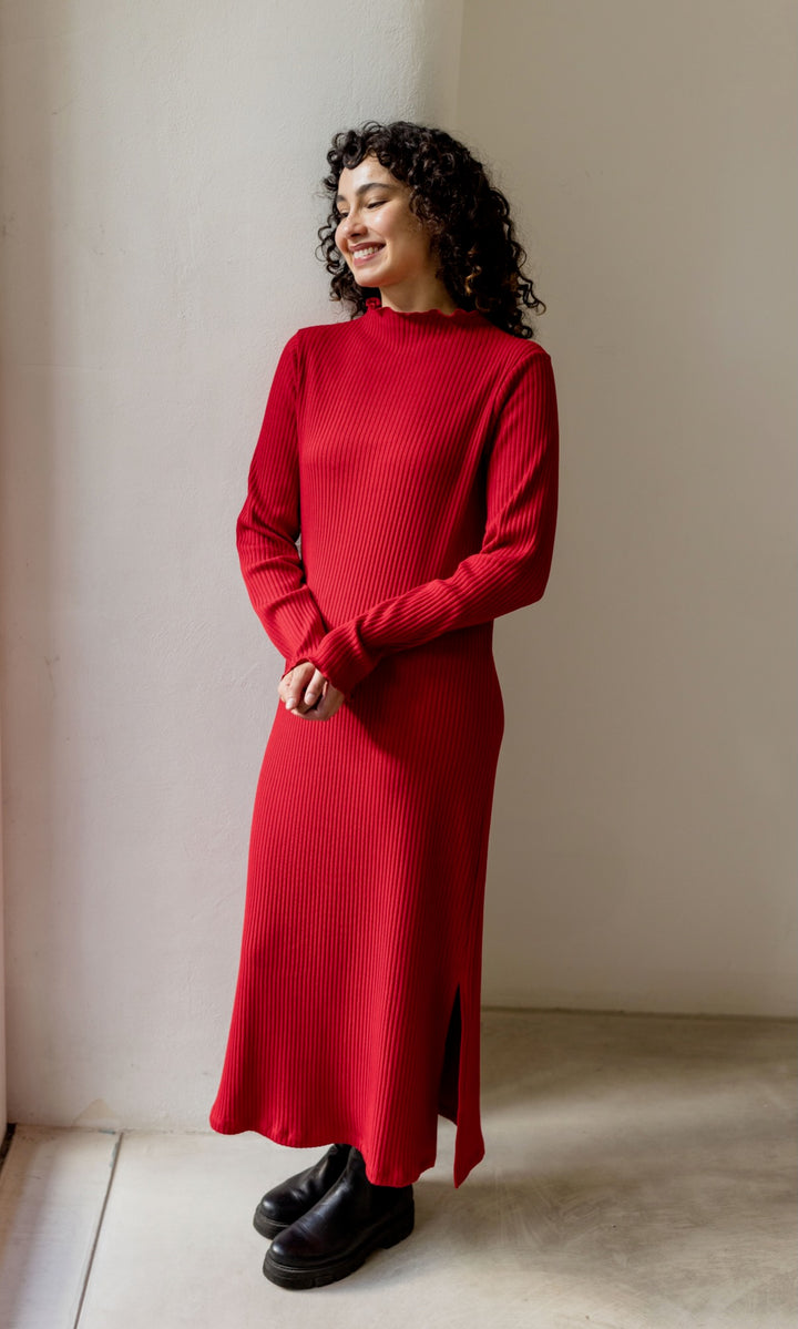 Langes Strickkleid Jil in Rot
