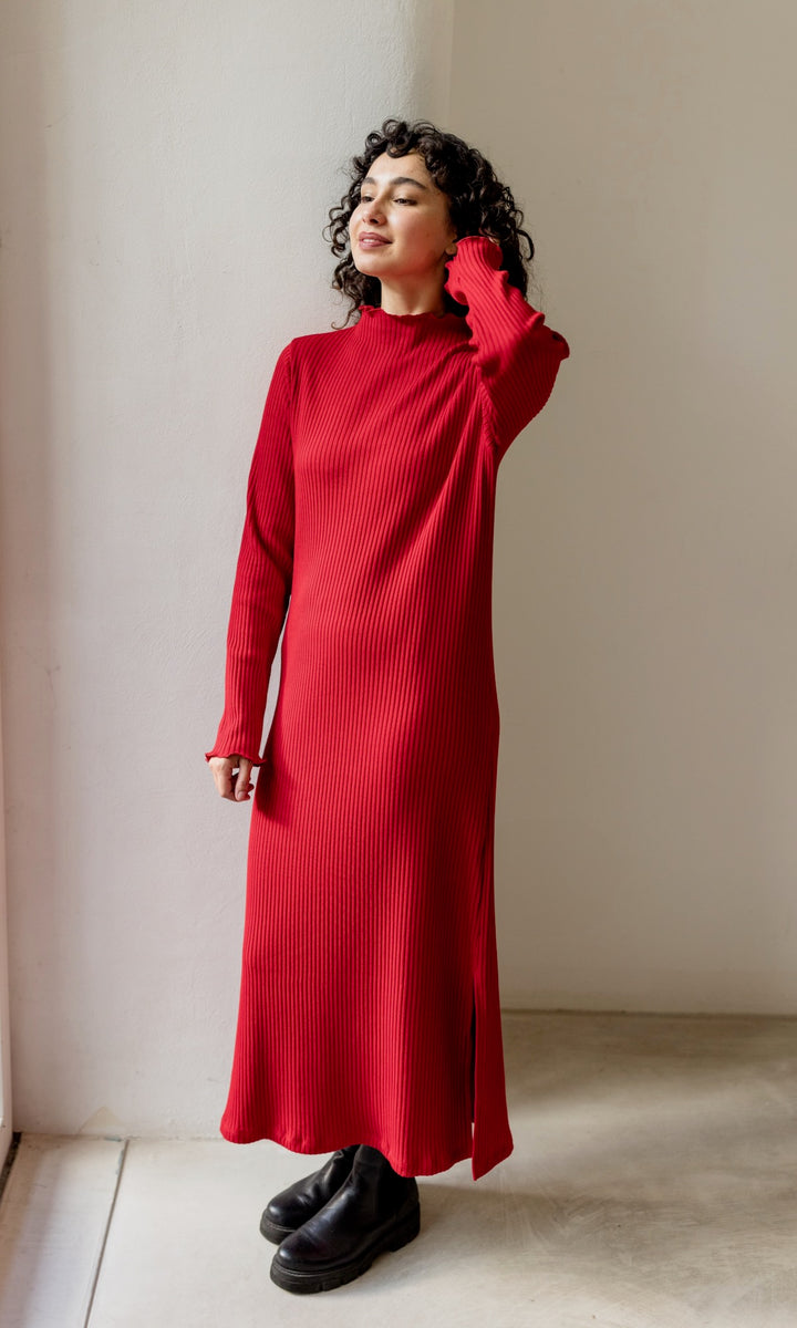 Langes Strickkleid Jil in Rot