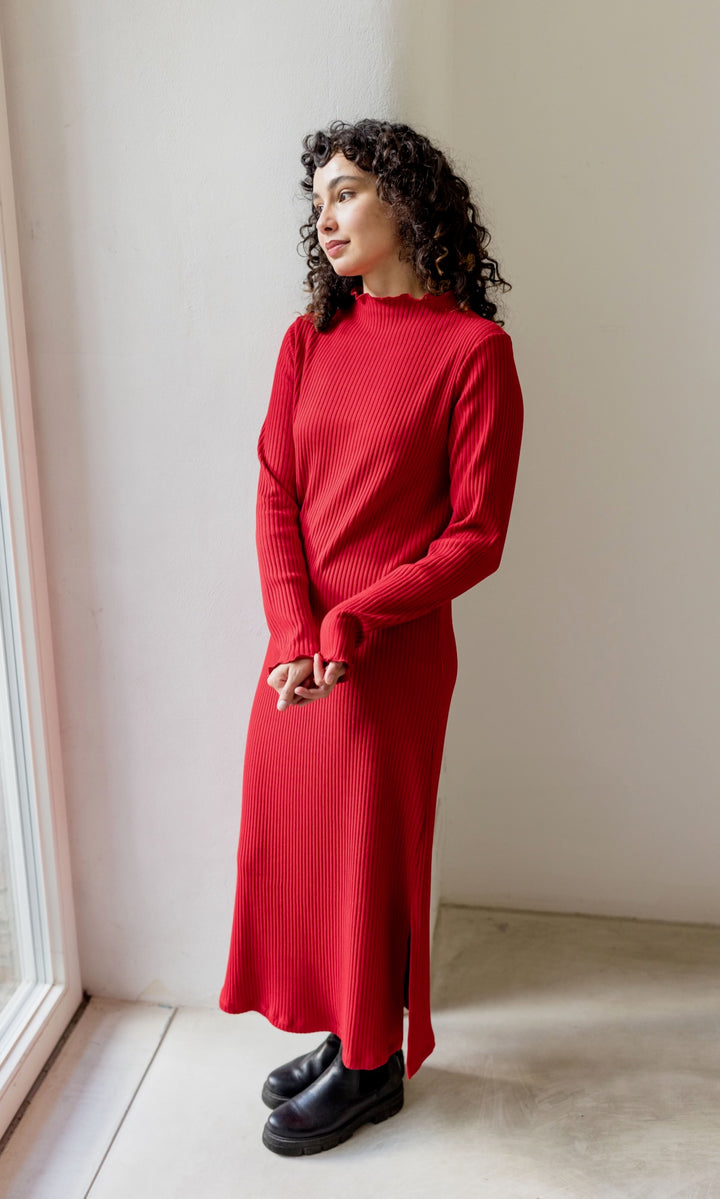 Langes Strickkleid Jil in Rot