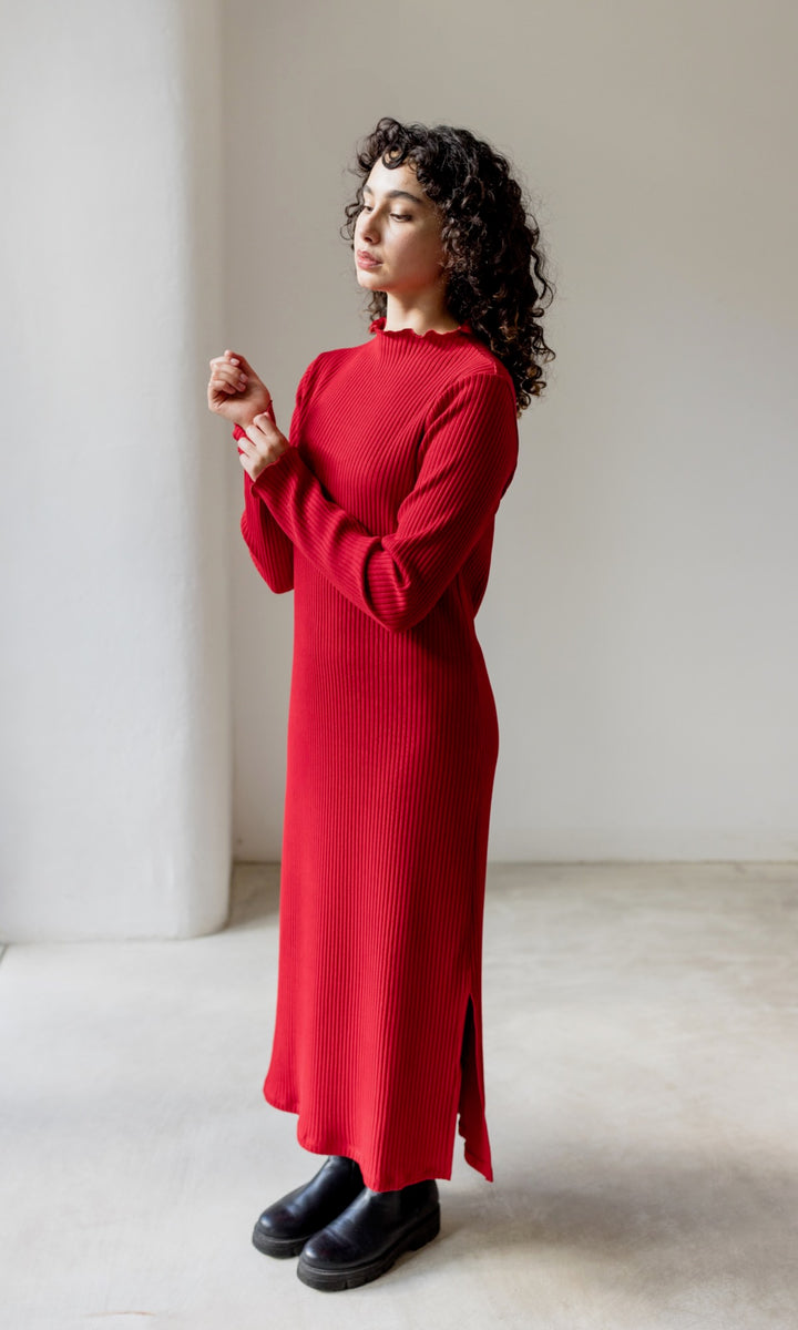 Langes Strickkleid Jil in Rot