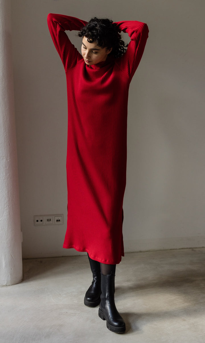 Langes Strickkleid Jil in Rot