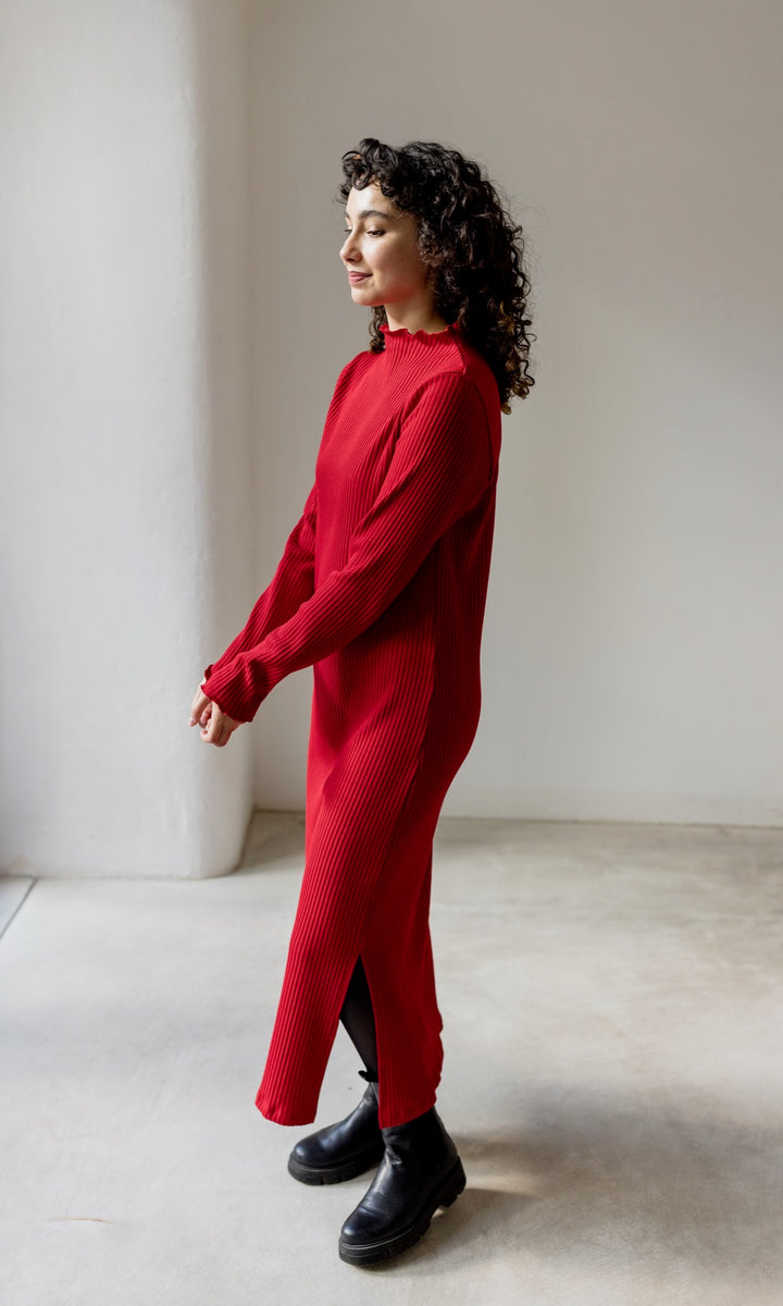 Langes Strickkleid Jil in Rot