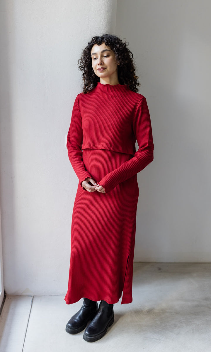 Langes Strickkleid Jil mit Stillfunktion in Rot